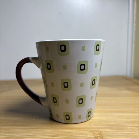Dining | Green Brown Abstract Design Mug White Ceramic Tall Msrf Design ...